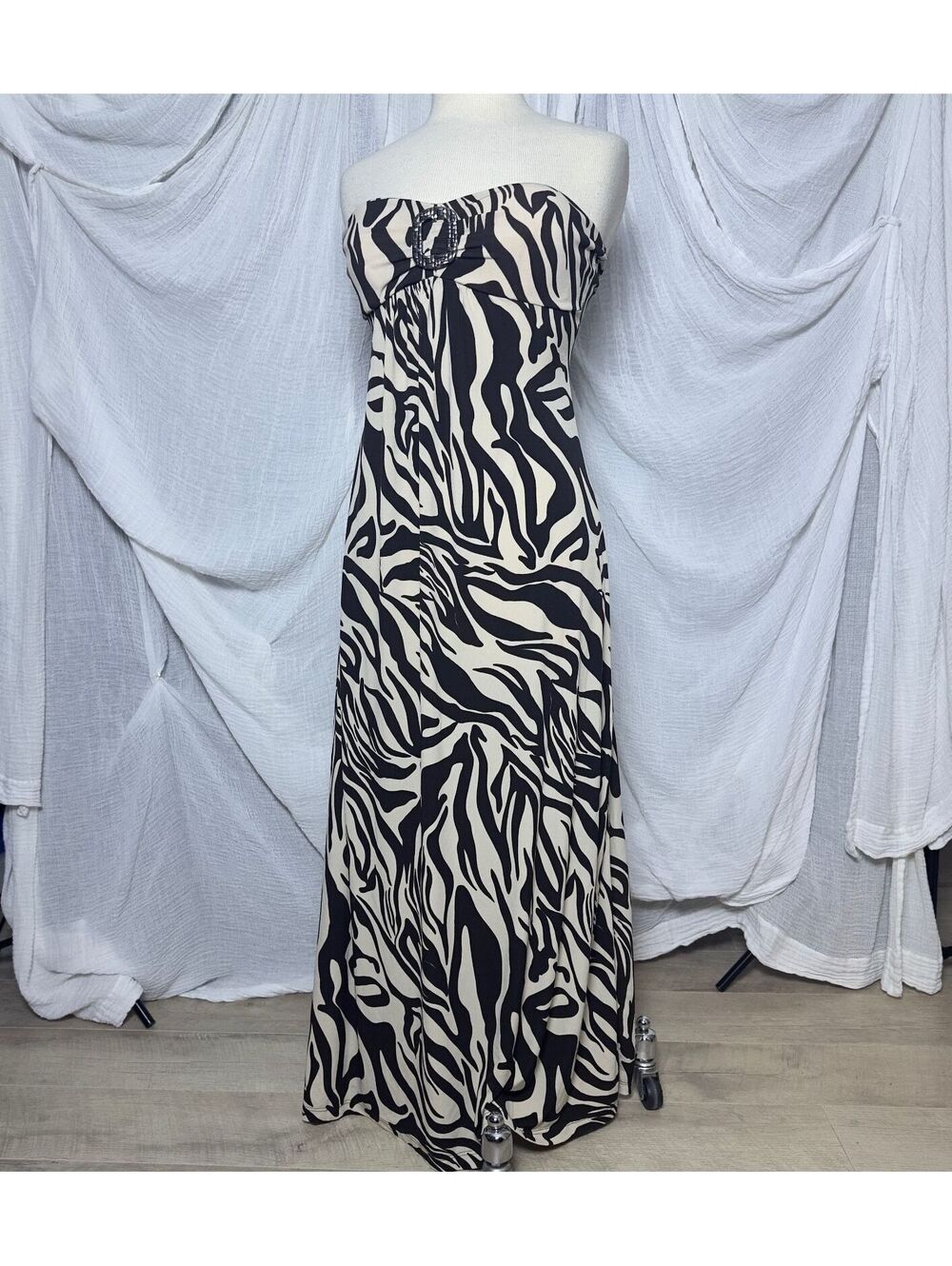 Y2K Strapless Zebra Print Maxi Dress